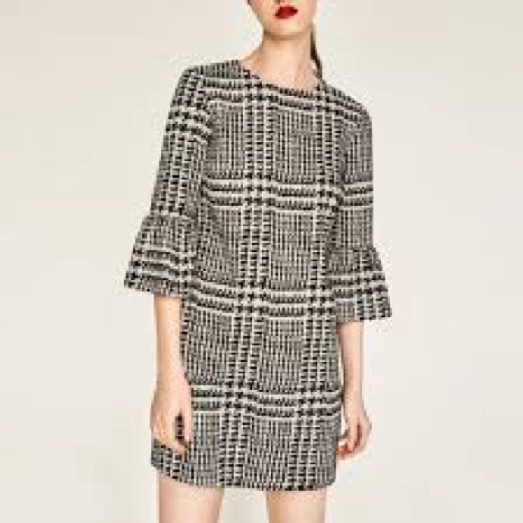 Zara Woman Houndstooth Flutter Sleeve Mini Dress - Picture 2 of 15
